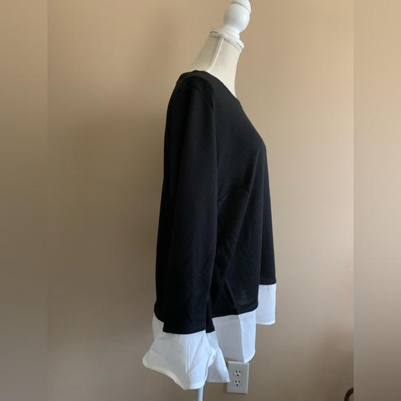 Black and White Long Sleeve Layered Look Top Shirt - Picture 3 of 10